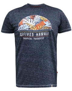 D555 Upton Hawaii Leaf Printed T-Shirt Navy